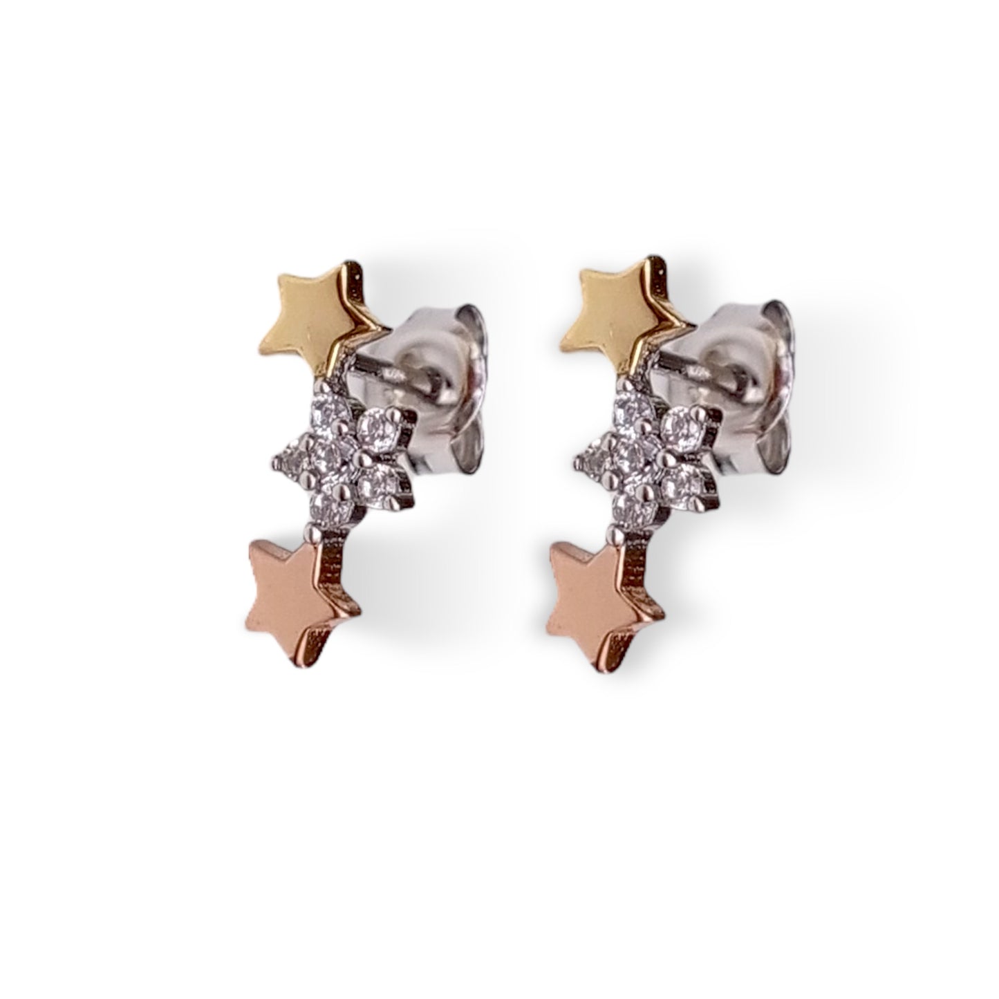 Triple Toned Star Earrings