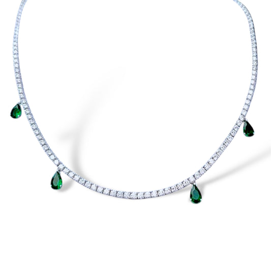 Tennis Necklace With Emerald Drops