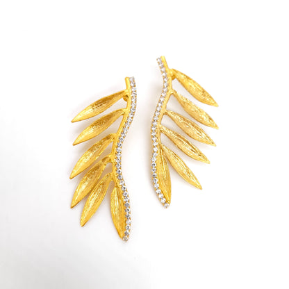 Leaf With Zircon Earrings