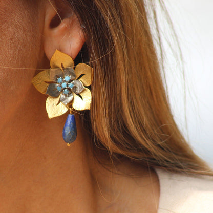 Double Lotus Flower Two-Toned Earrings