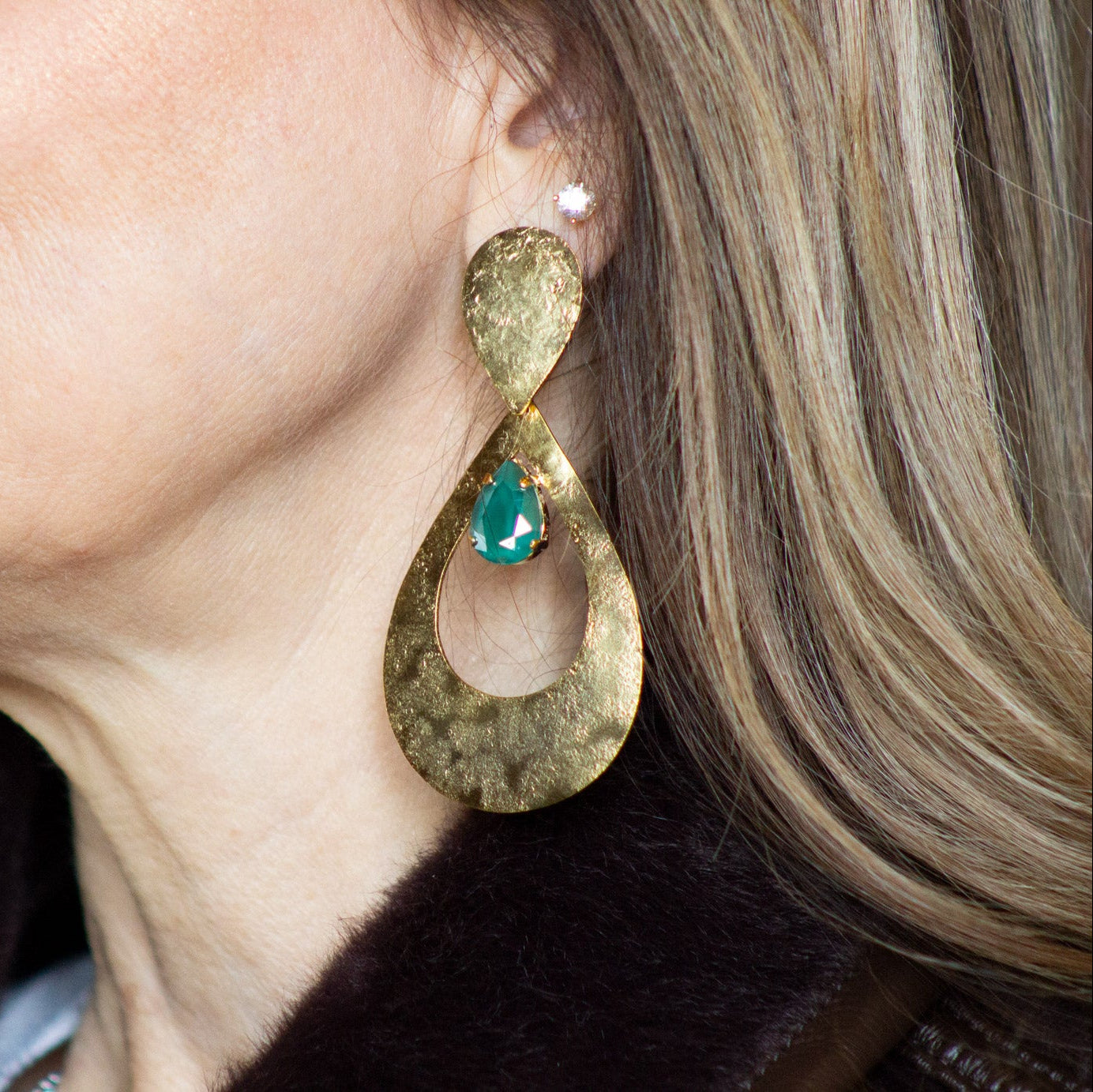 Big Drop Stone Earrings