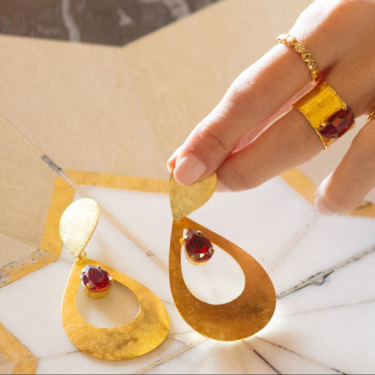 Big Brick Red Drop Stone Earrings