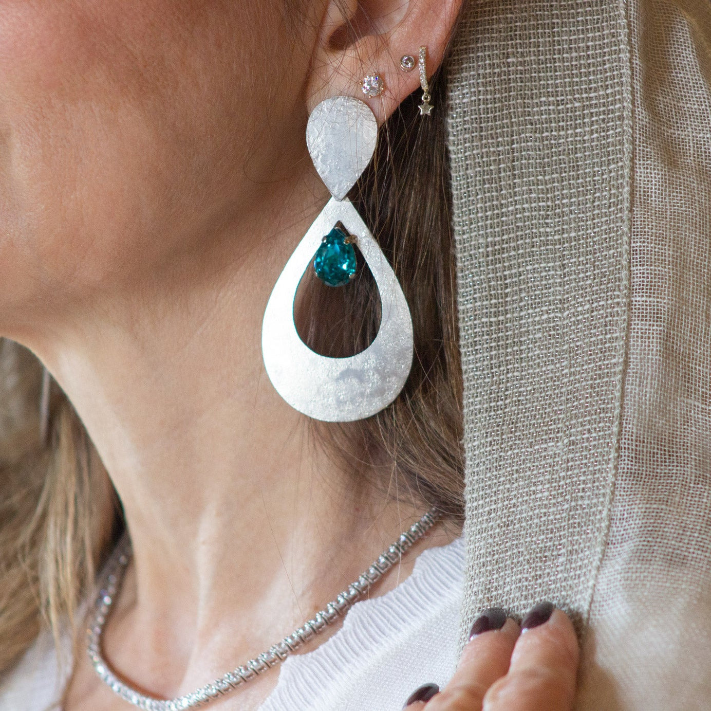 Big Drop Stone Earrings