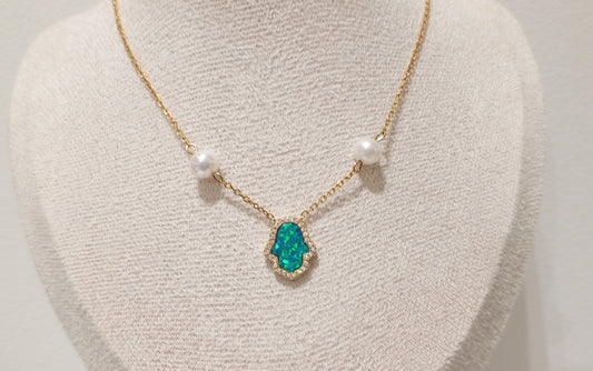 Opal Hamsa Hand Necklace