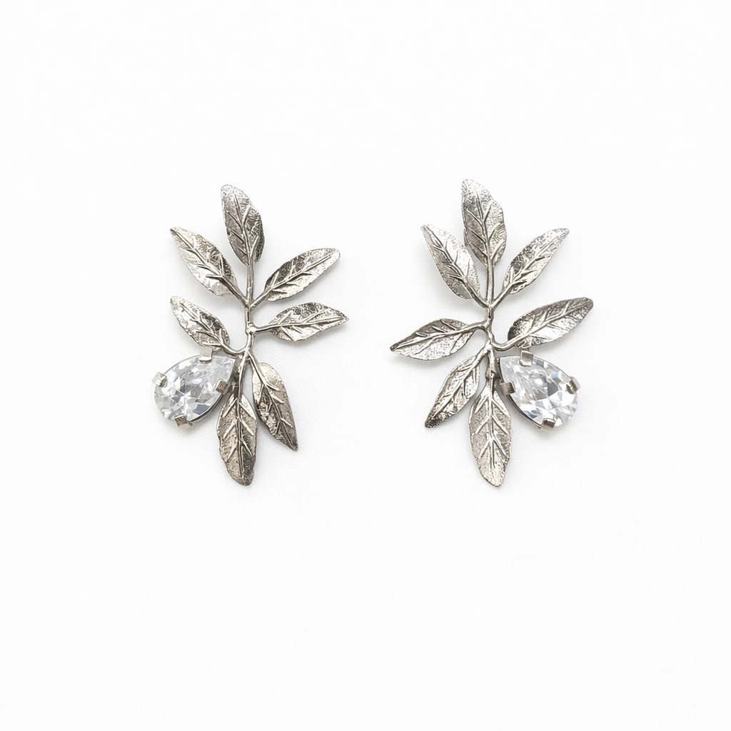 Leaf With Swarovski Stone Earrings
