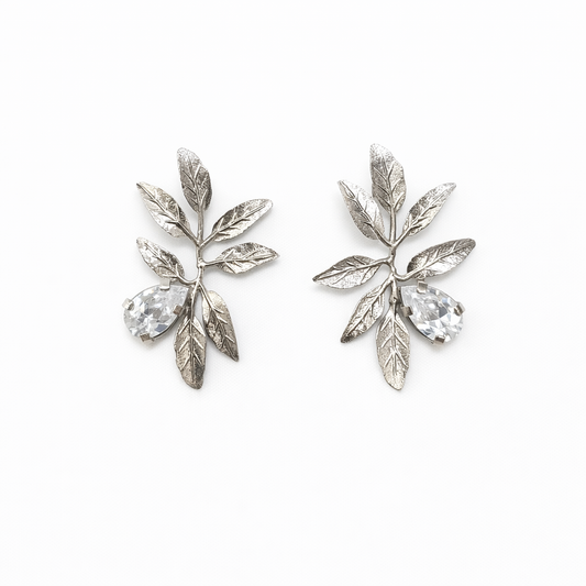 Leaf With Swarovski Stone Earrings