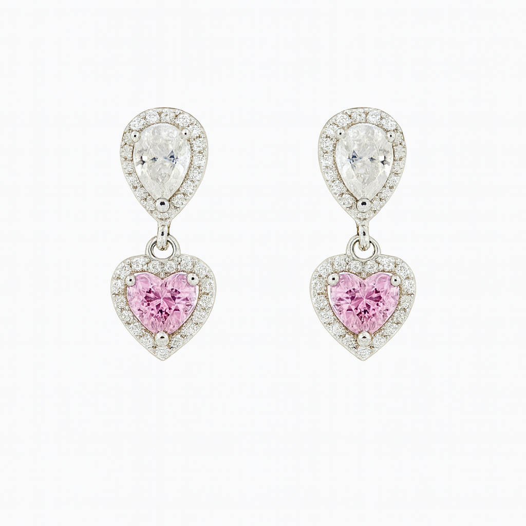 Zircon Teardrop with Heart Zircon Earrings