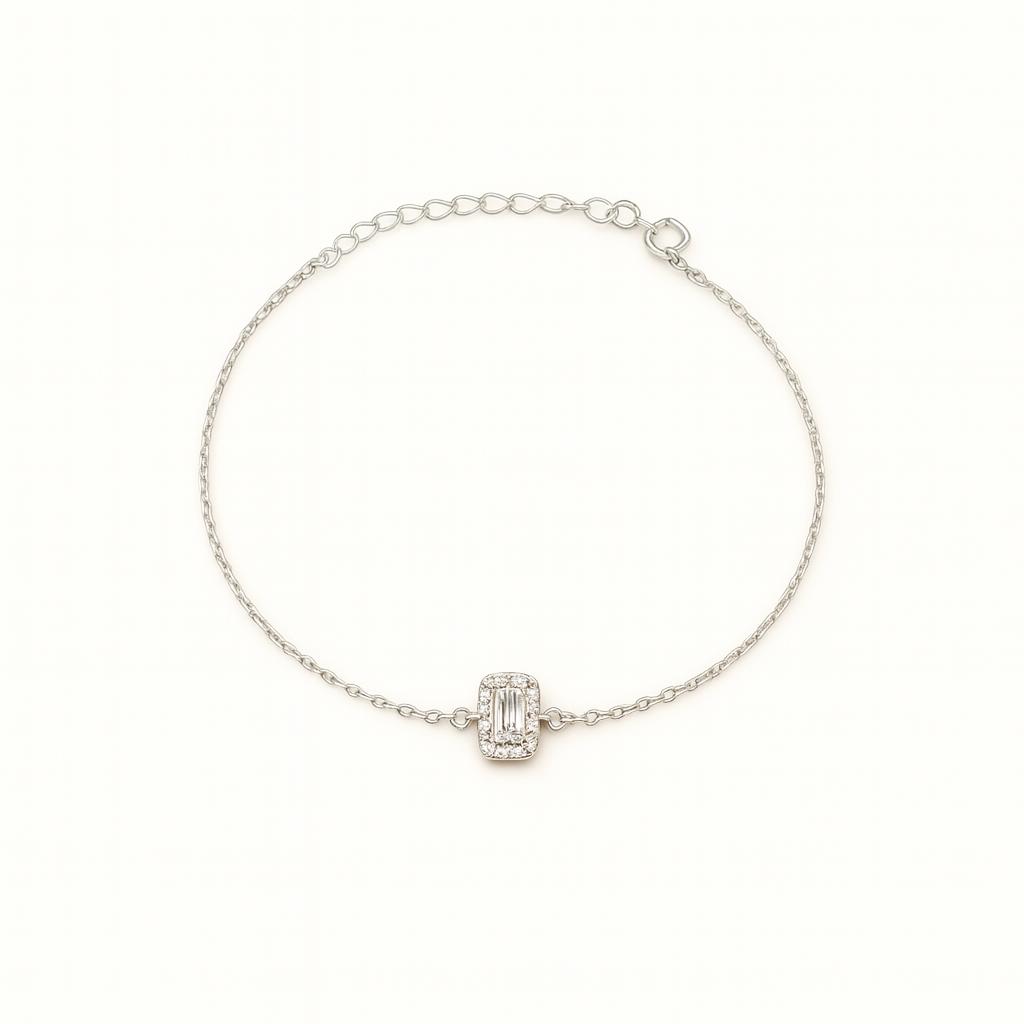 Simple Zircon Rectangle Bracelet In Silver
