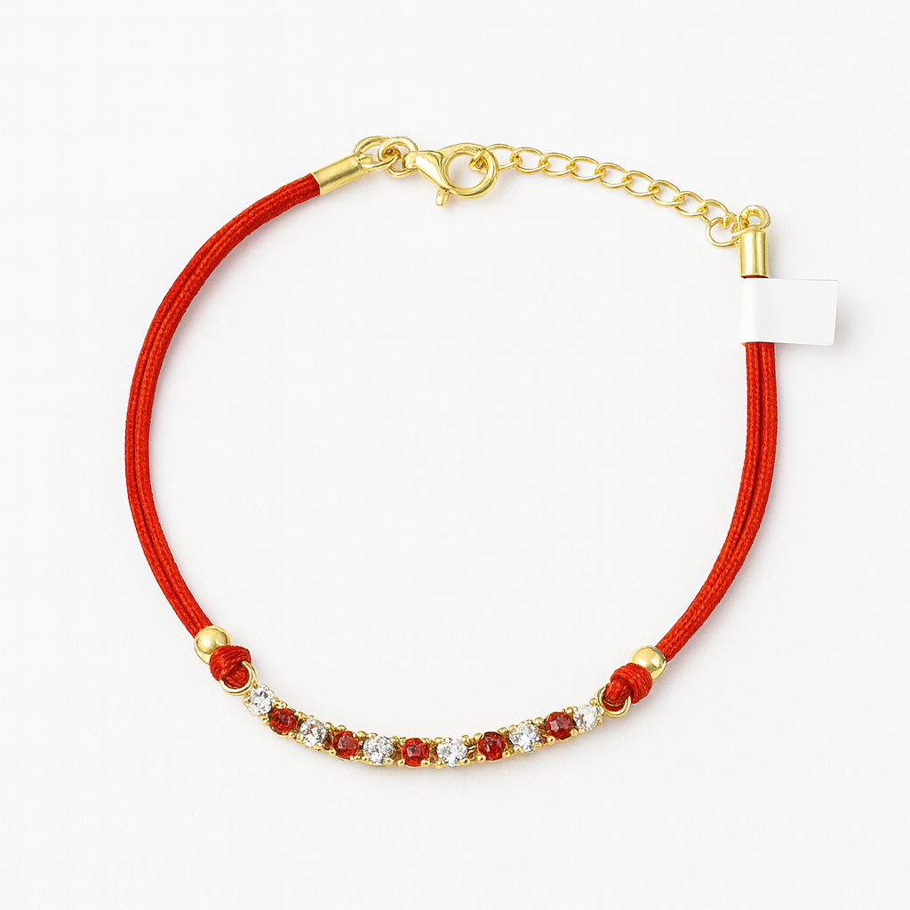 Red Threaded Bracelet with Tennis