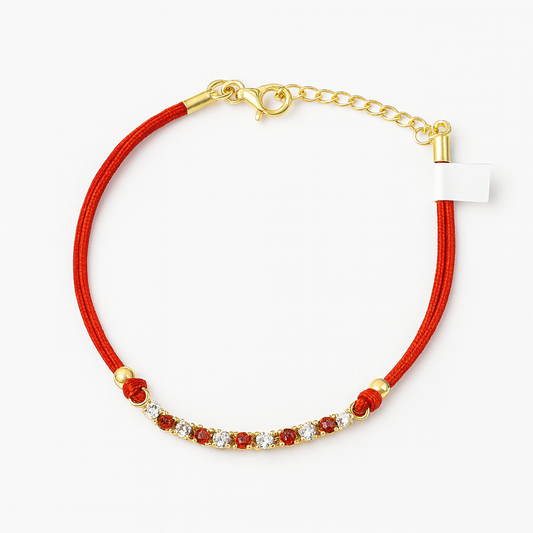 Red Threaded Bracelet with Tennis