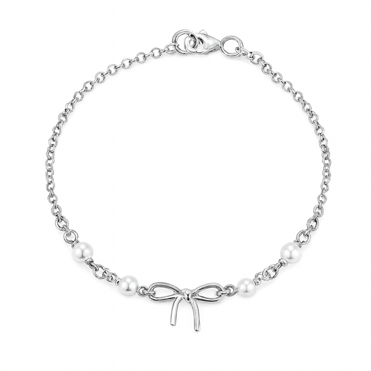 Silver Bow with Pearls Bracelet