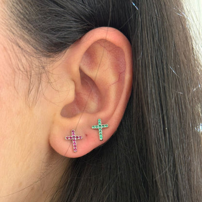 Small Colored Cross Earrings