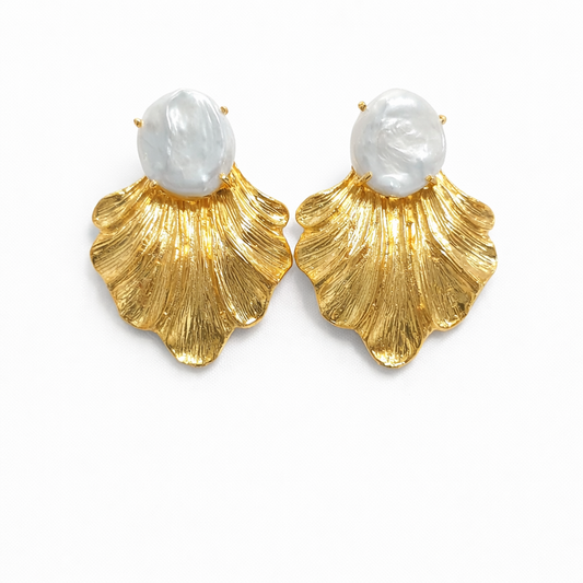 Shell with Pearl Earrings