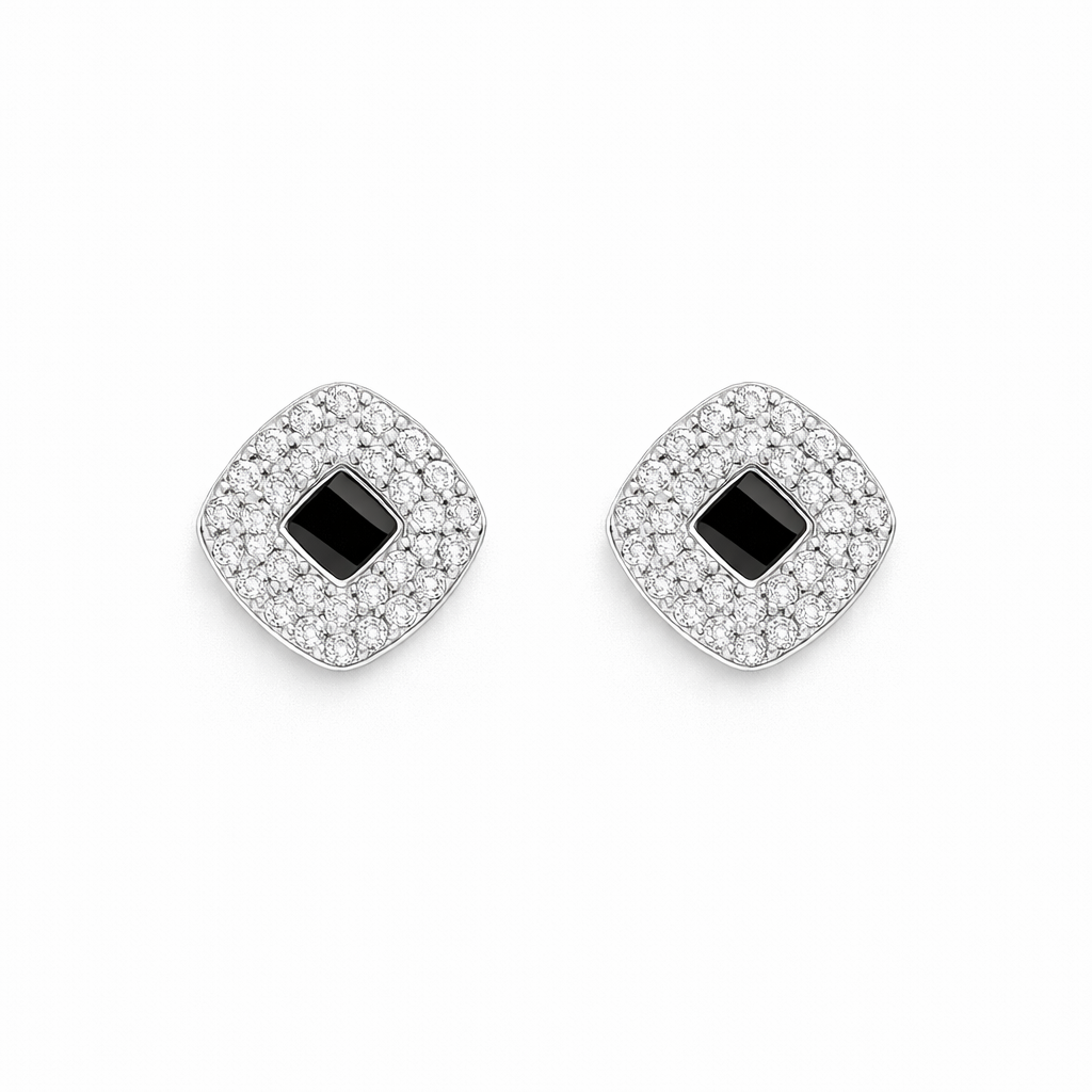 Square Zircon Black Stone Earrings