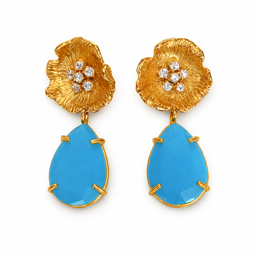 Flower With Zircon & Stone Earrings